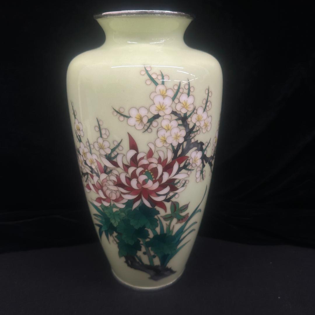 七宝焼 花瓶 牡丹梅図 花器 花入 花生 壺 陶器 伝統工芸 古美術