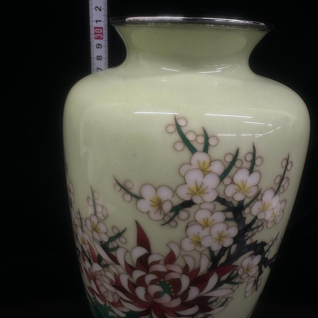 七宝焼 花瓶 牡丹梅図 花器 花入 花生 壺 陶器 伝統工芸 古美術