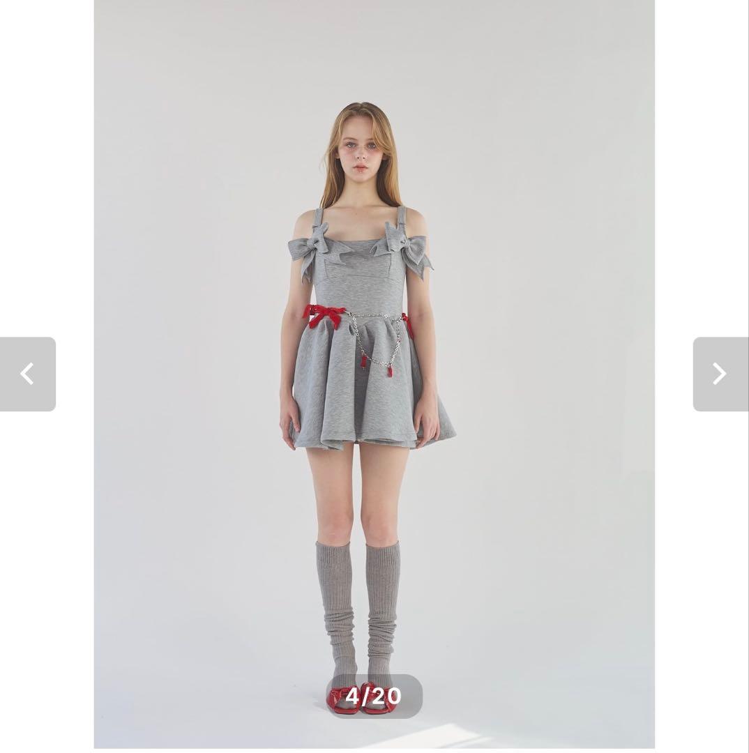 1/31まで出品　Lillilly ノースリーブグレーリボンミニワンピース