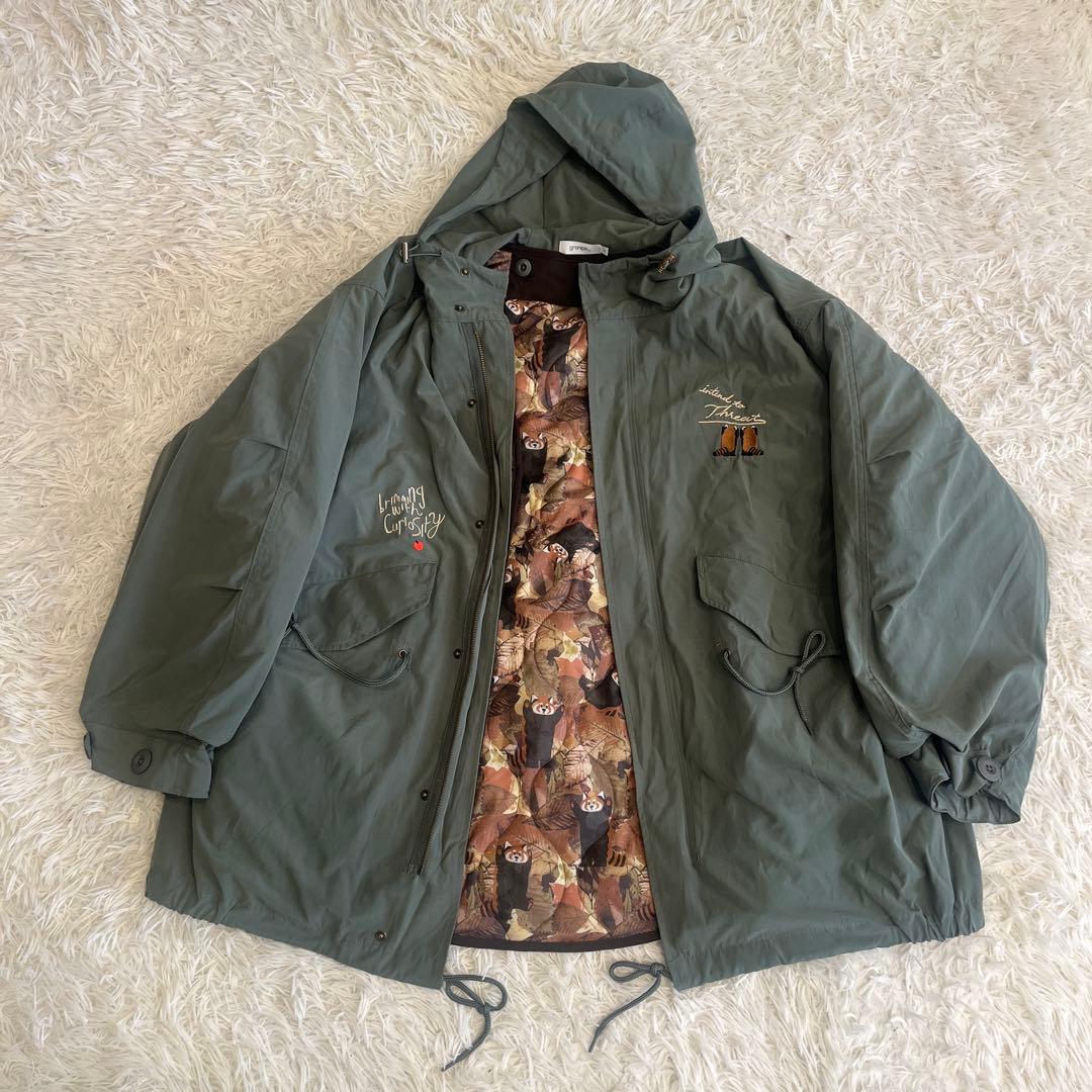 グラニフ ショートモッズコート IKAKU レッサーパンダ 3way Ｌ刺繍