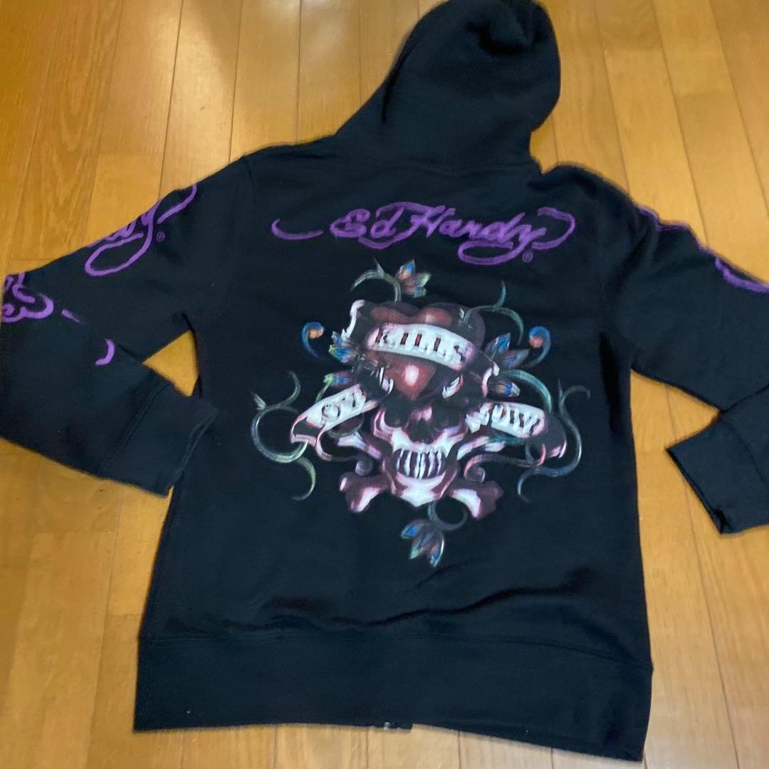 ED HARDY スカル ハート パーカー 黒　スウェット　上下セットアップ