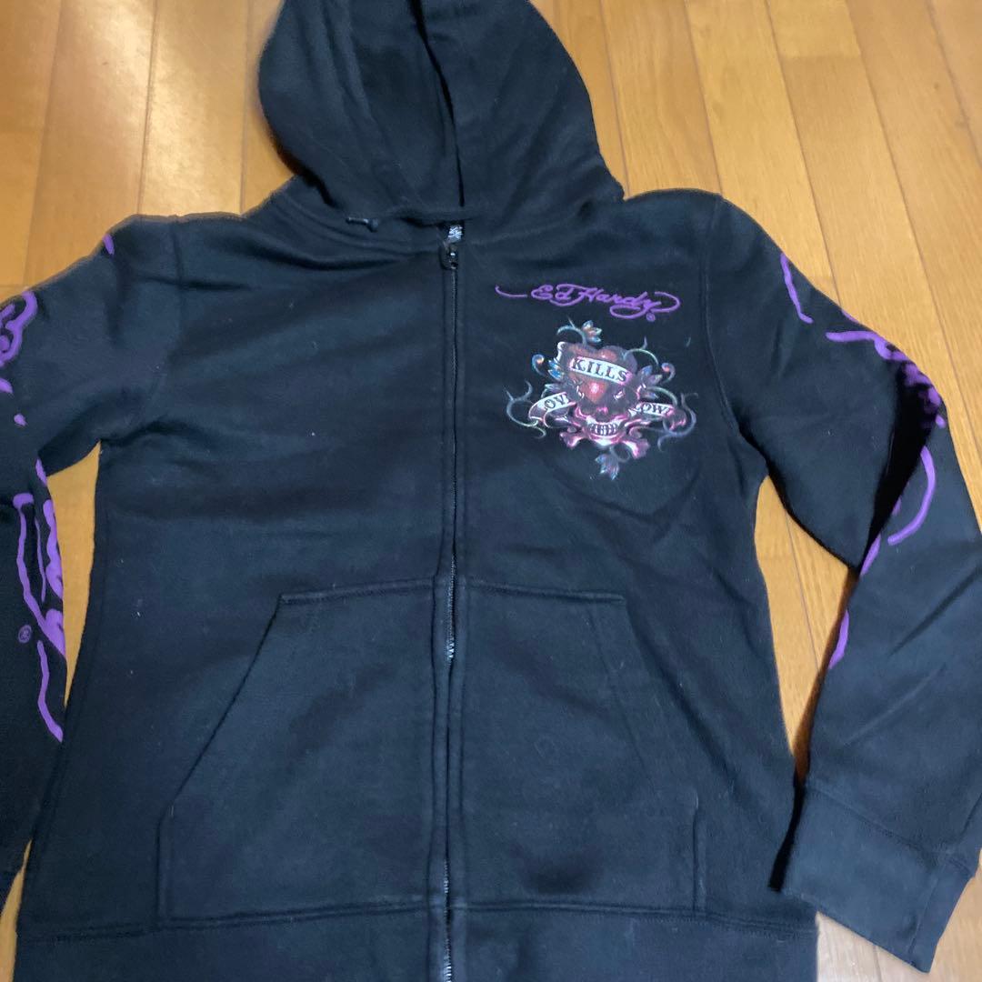 ED HARDY スカル ハート パーカー 黒　スウェット　上下セットアップ