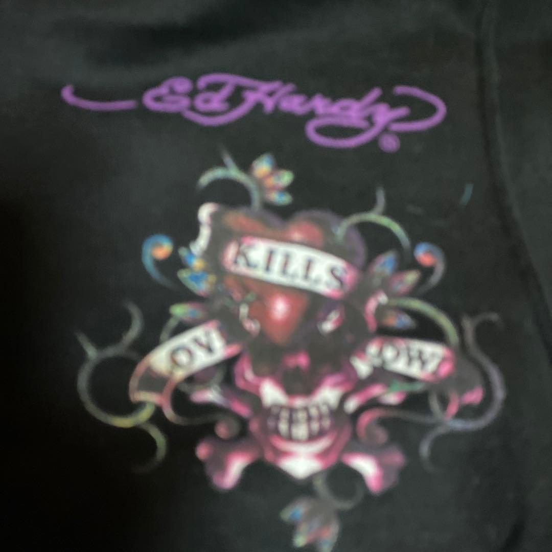 ED HARDY スカル ハート パーカー 黒　スウェット　上下セットアップ