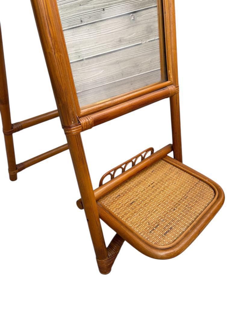 ラタン スタンドミラー 立て掛け鏡 姿見 等身鏡