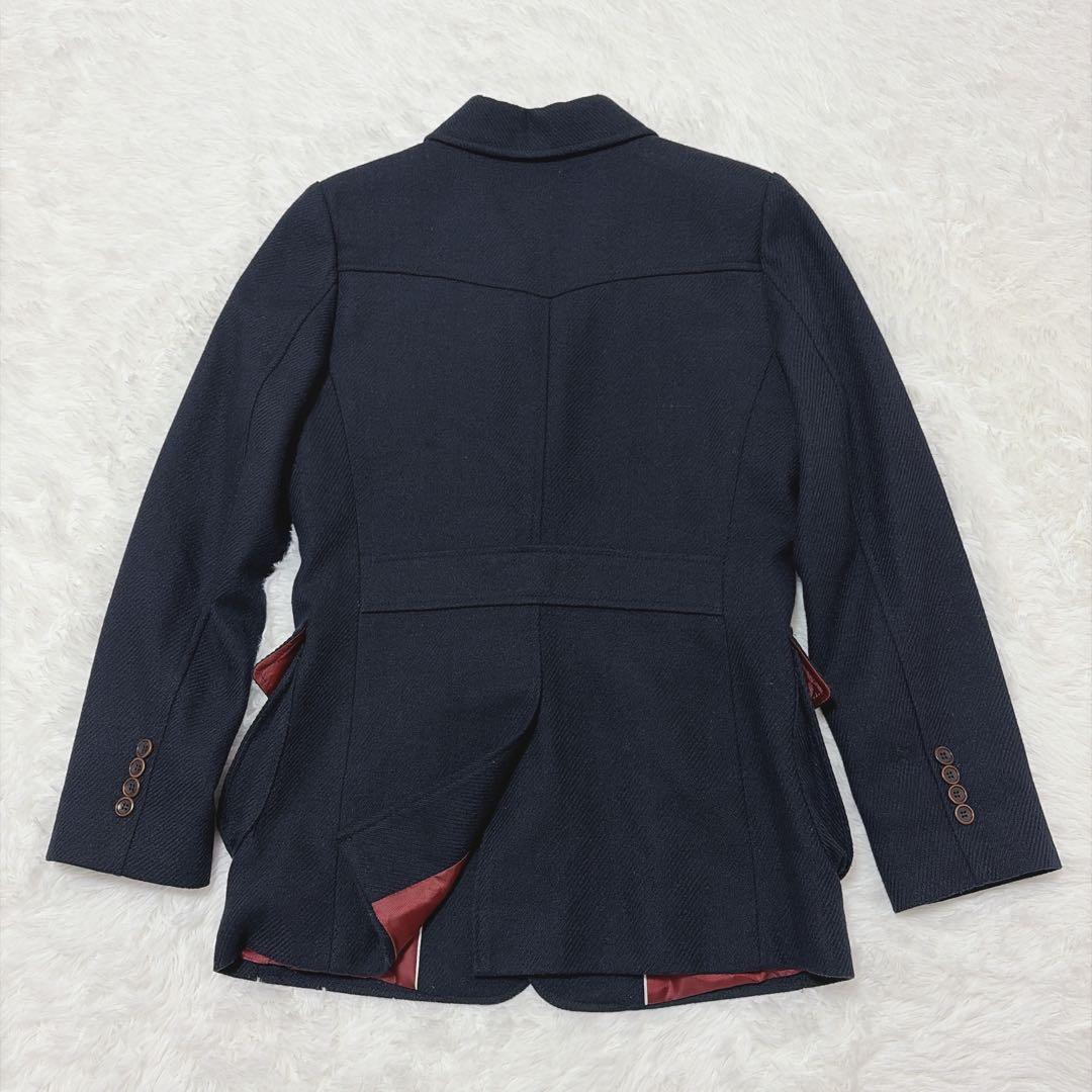 【美品】ハリスツイード ネイビー テーラードジャケット M 総裏地 827