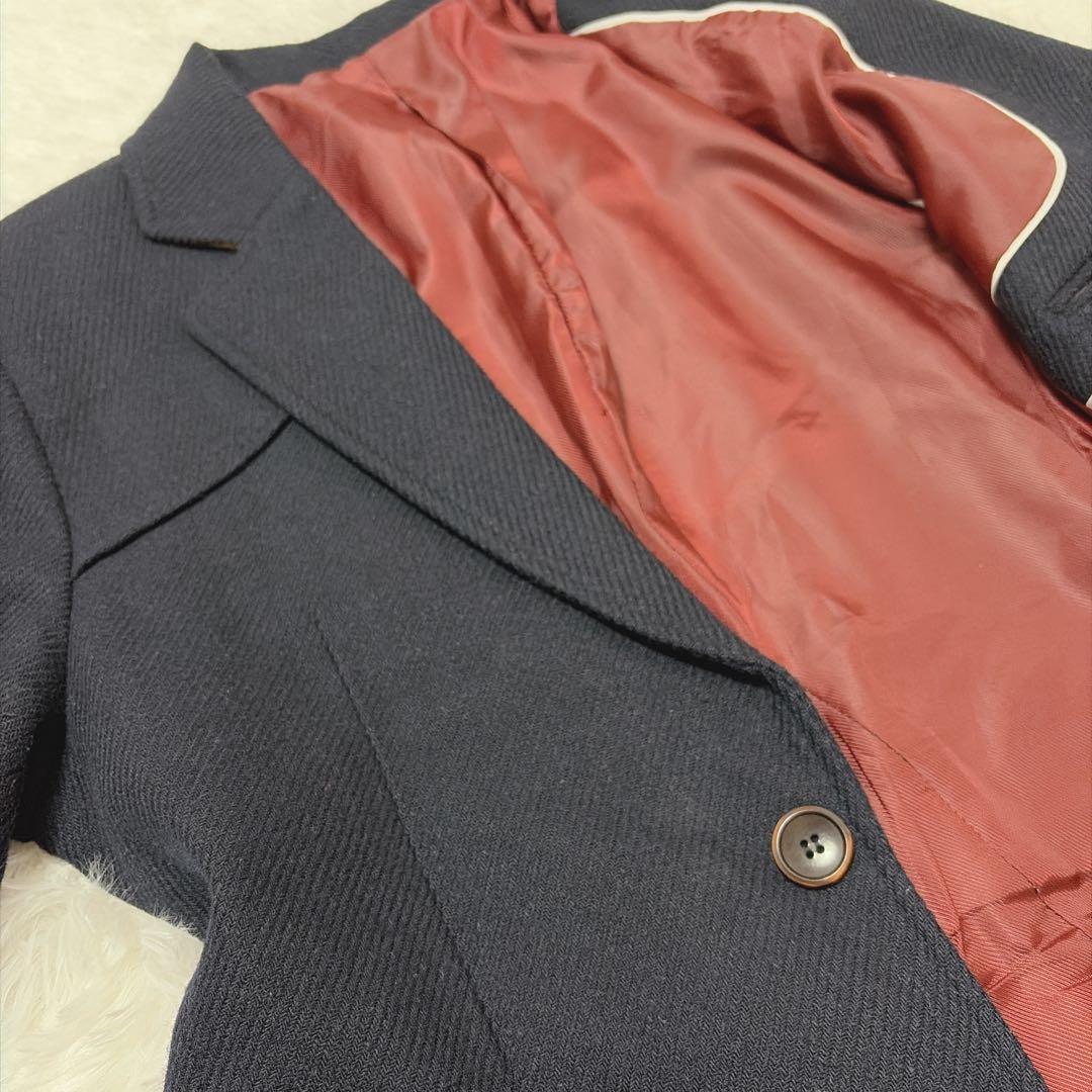 【美品】ハリスツイード ネイビー テーラードジャケット M 総裏地 827