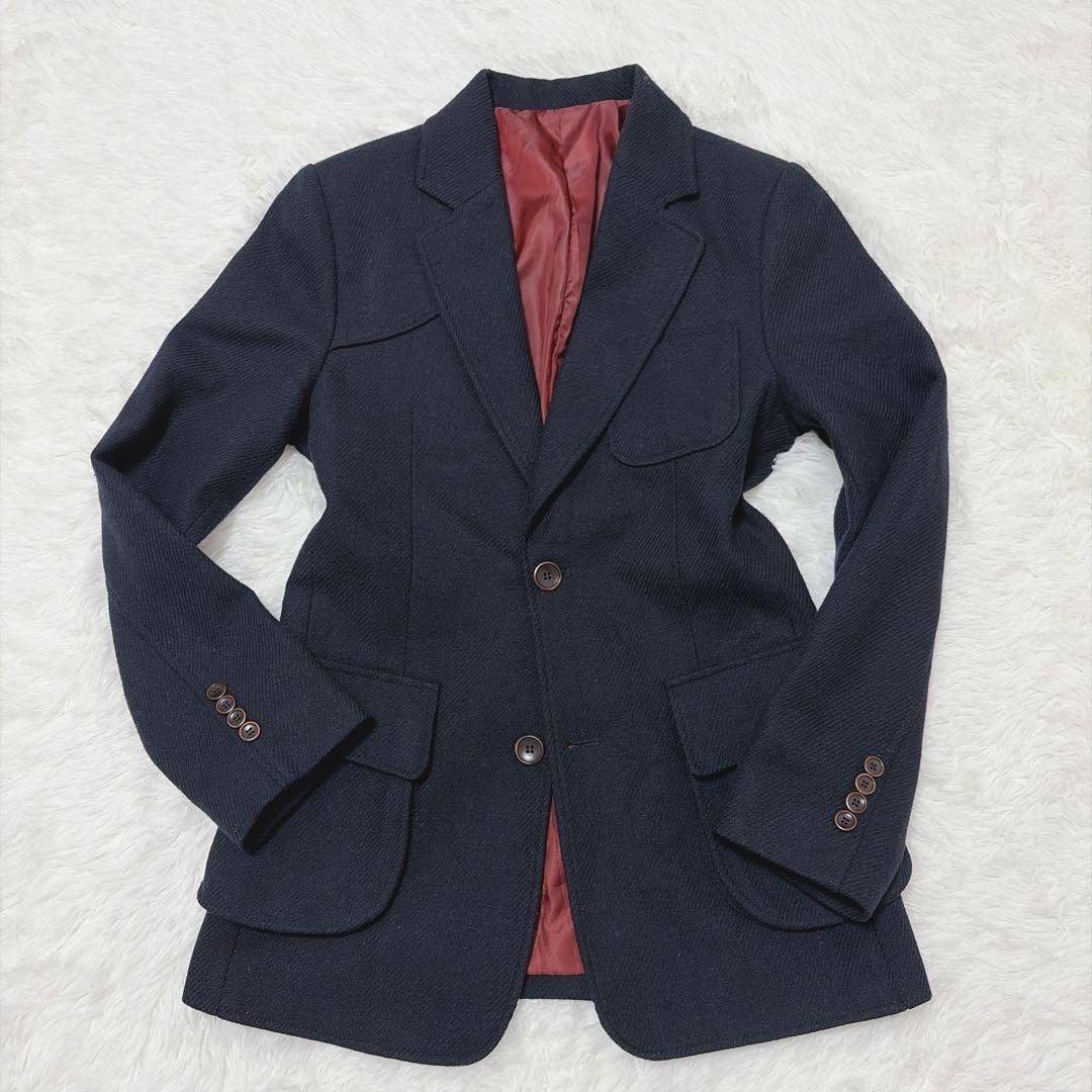 【美品】ハリスツイード ネイビー テーラードジャケット M 総裏地 827