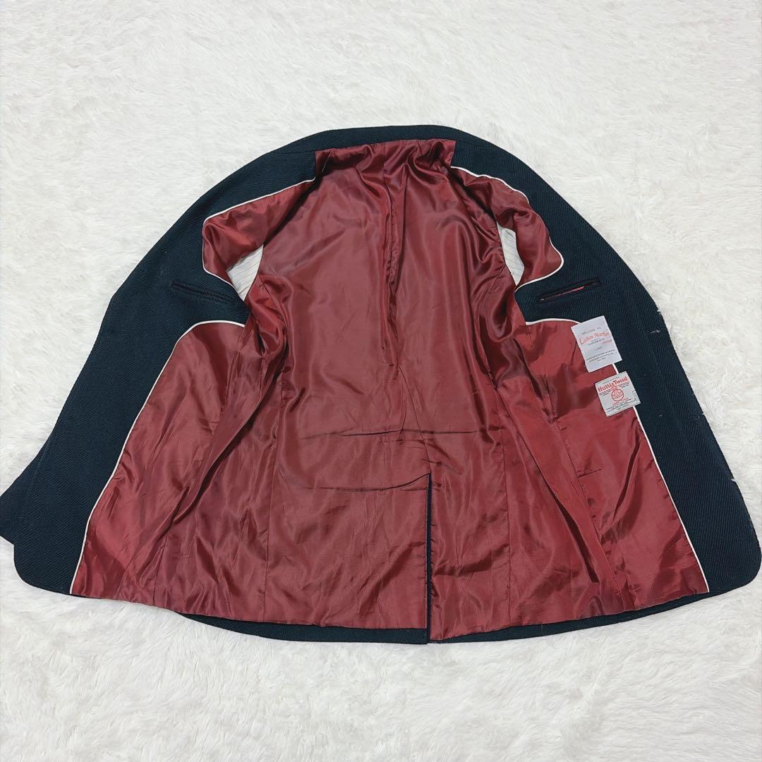 【美品】ハリスツイード ネイビー テーラードジャケット M 総裏地 827