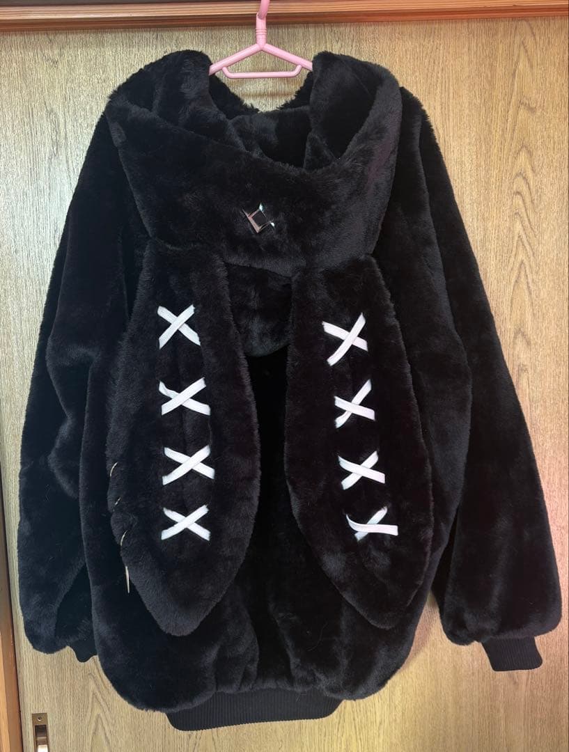 REFLEM/レフレムうさ耳BIGファーパーカーファーブルゾンフーディーブラック