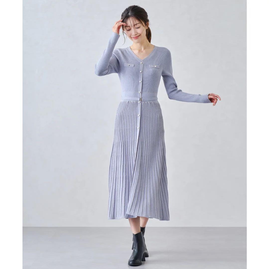 【新品未使用】MISCH MASCH ラメ配色Aラインニットワンピース ブルー