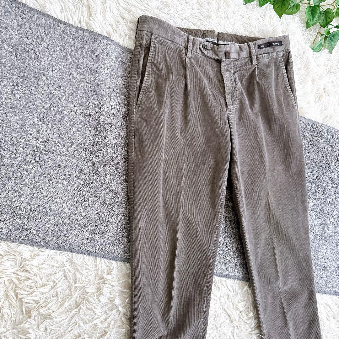 PT01 BEAMS F スリムフィット コーデュロイ　スラックス グレージュ