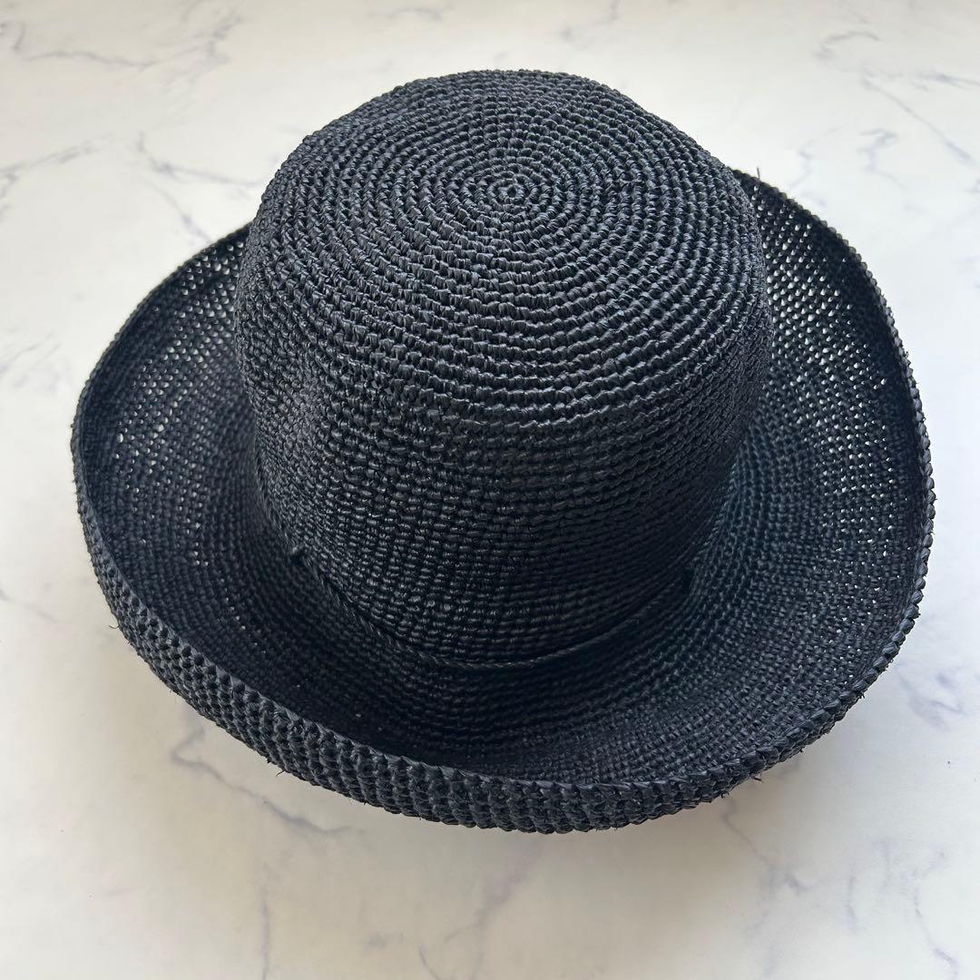 ヘレンカミンスキー 麦わら帽子 ブラック ラフィア つば約10cm