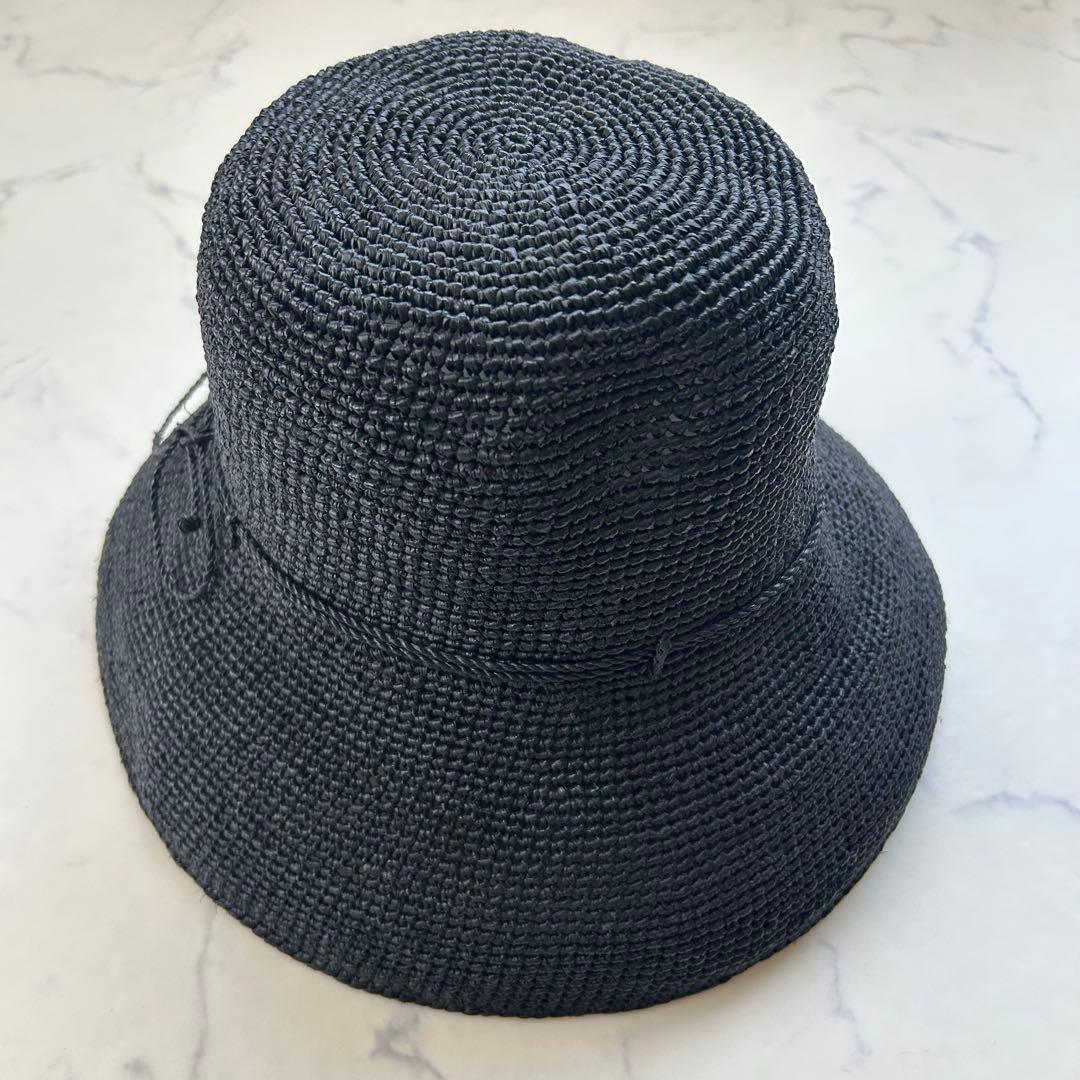 ヘレンカミンスキー 麦わら帽子 ブラック ラフィア つば約10cm