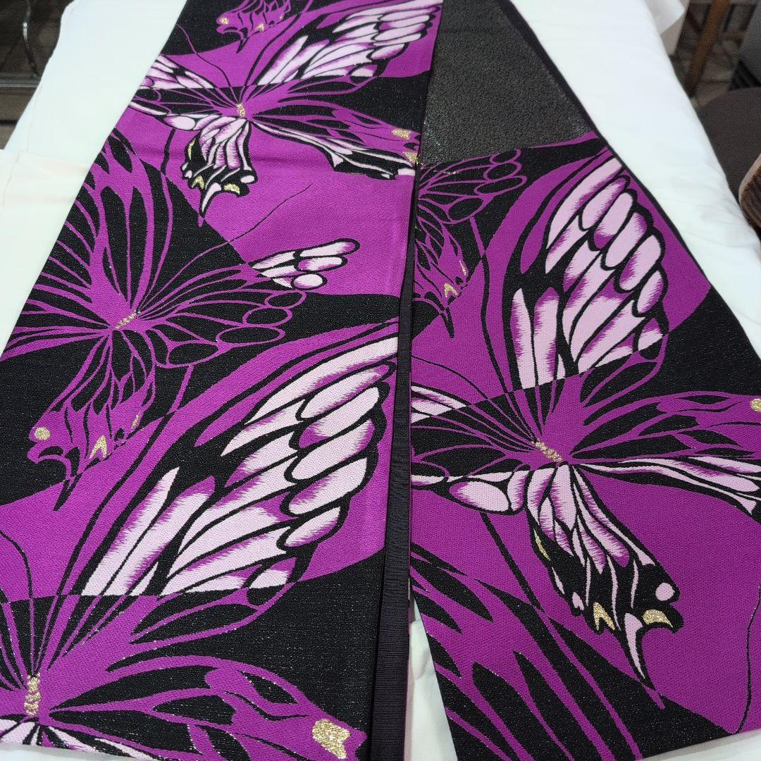 【美品】紫と黒の蝶模様の振袖＆帯のセット