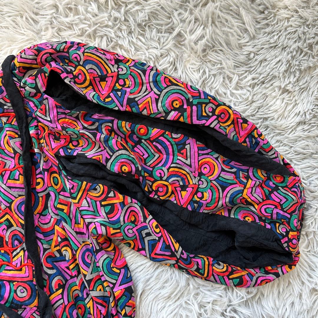 【美品】Diane Freis バルーンスリーブ総柄ワンピース レッド系 シルク