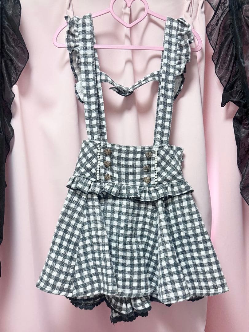リズリサ ギンガムツイードサスペンダー付スカパン