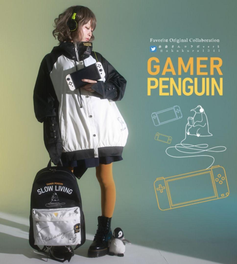 ゲーマーペンギン パーカーハイネック 赤倉さん レディース M〜LL 白黒