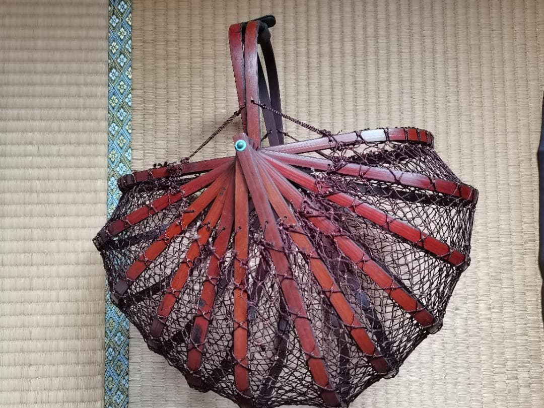 折り畳める　携帯　レトロバスケット 竹製　超美品レア かご バッグ 和風　昭和