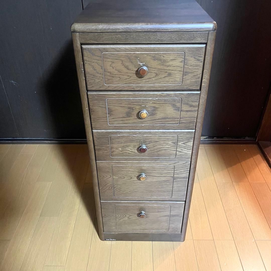 カリモク タンス チェスト5段 引き出し 天然木（ナラ） スリムチェスト