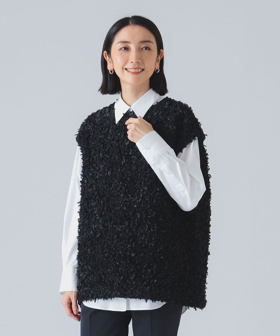 【EFFE BEAMS】定番 カラミリボンブラウス 黒