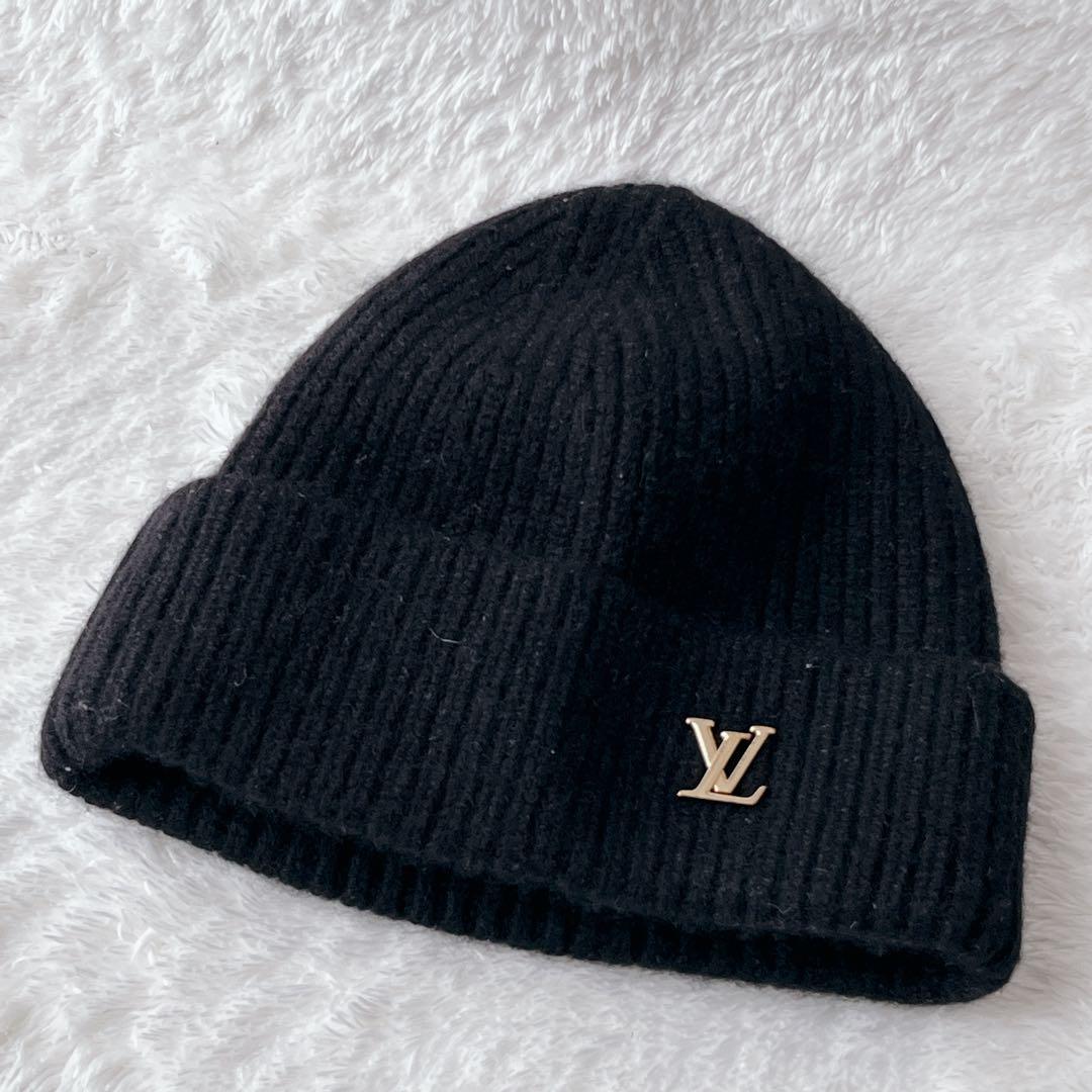 【美品】LV　ルイヴィトン　ビーニー　LVスパーク　カシミア100　ニット帽　黒