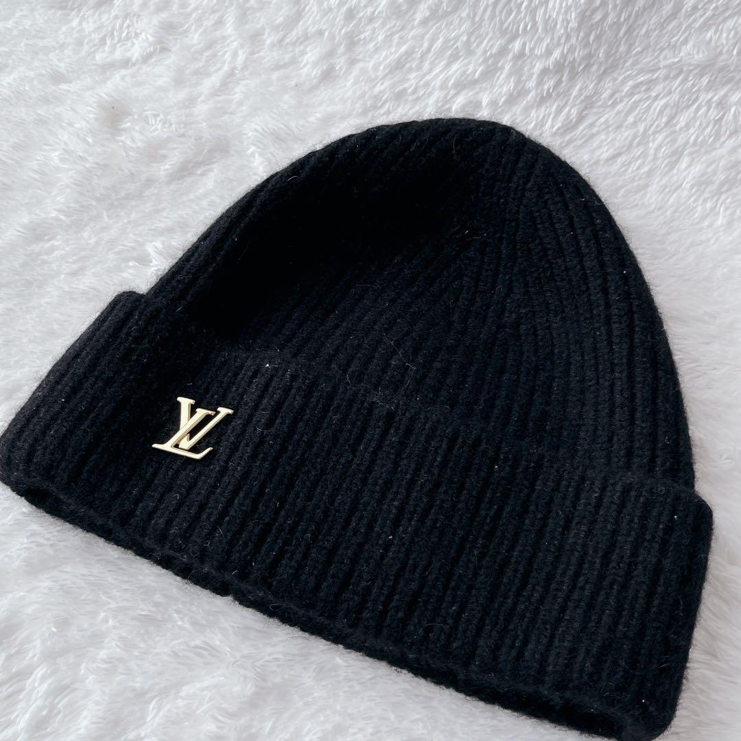 【美品】LV　ルイヴィトン　ビーニー　LVスパーク　カシミア100　ニット帽　黒