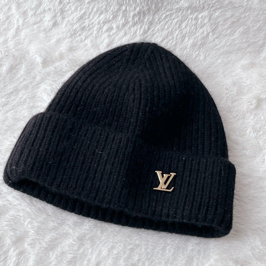 【美品】LV　ルイヴィトン　ビーニー　LVスパーク　カシミア100　ニット帽　黒