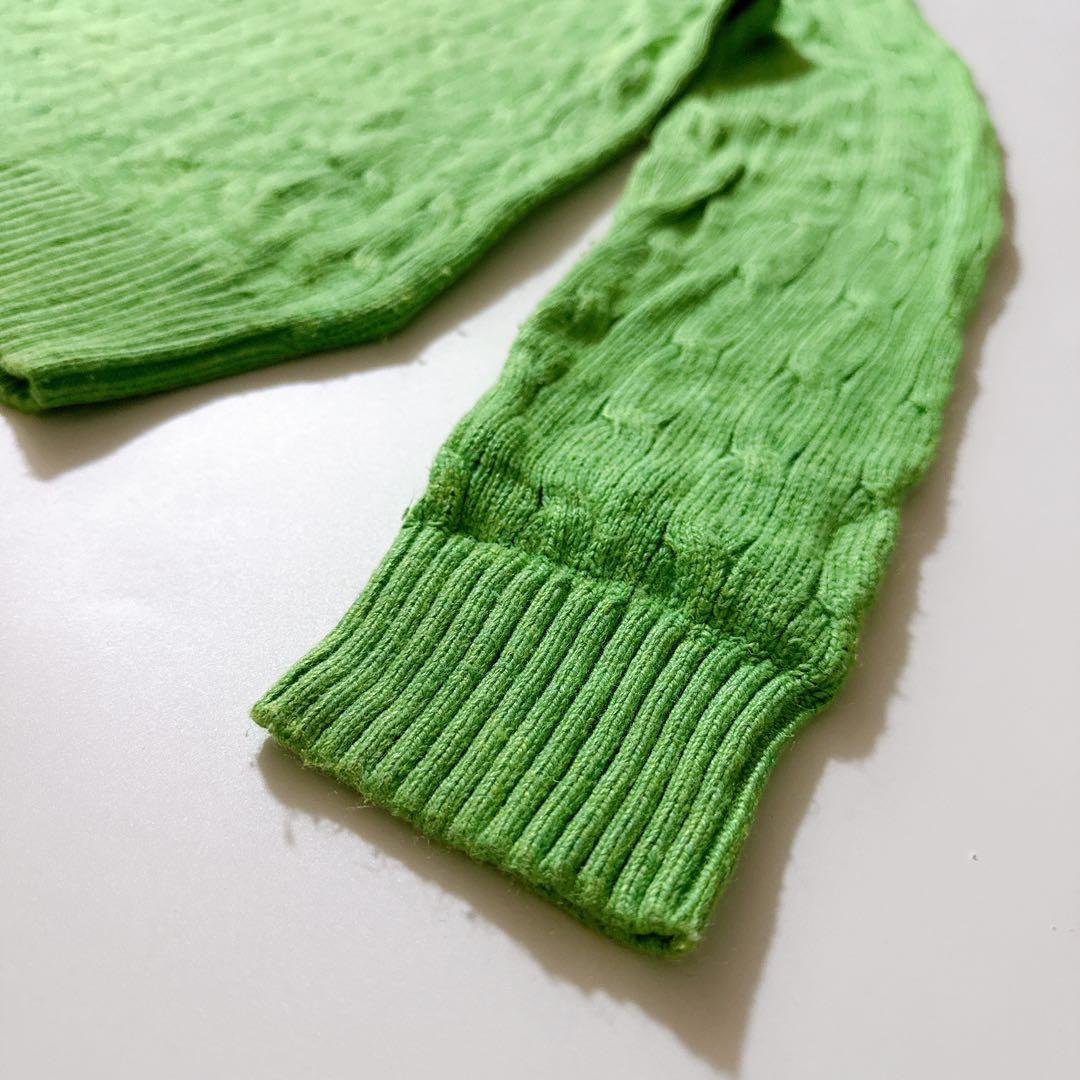 シルク100✨ポロバイラルフローレン Vネックケーブルニット ポニー L 緑