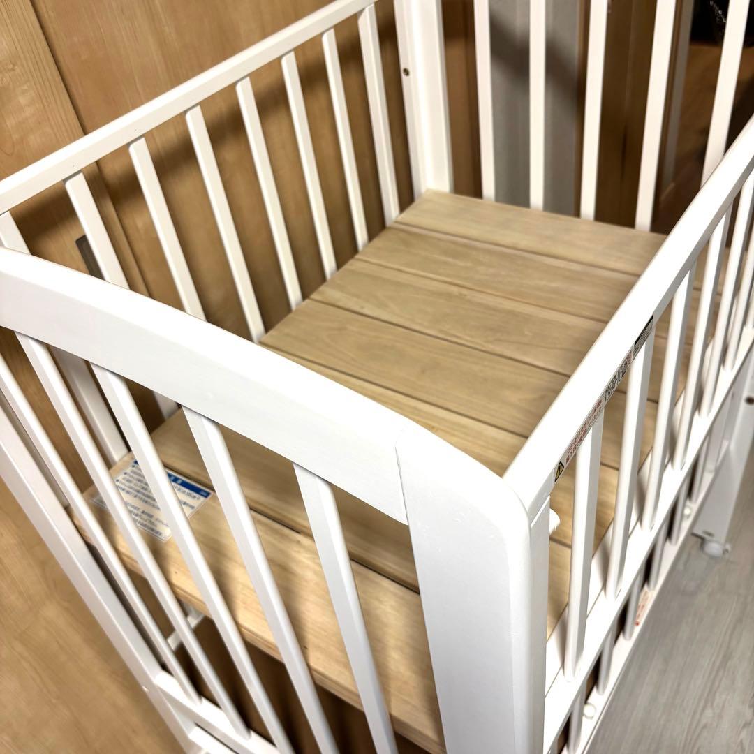 木製ミニベビーベッド ホワイト ハイタイプ