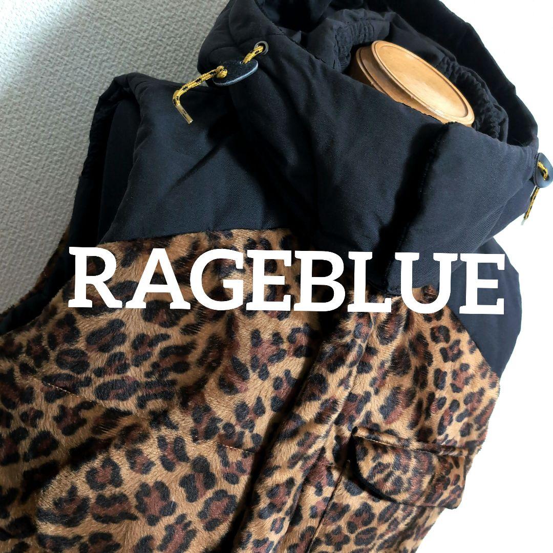 en6 RAGEBLUE ヒョウ柄 レオパードパーカー ダウンベスト メンズL