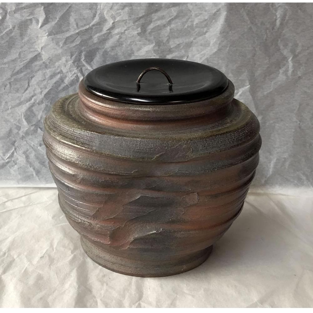 e1200 備前焼 蹲水指 蹲 水指 漆蓋 合わせ箱 茶道具