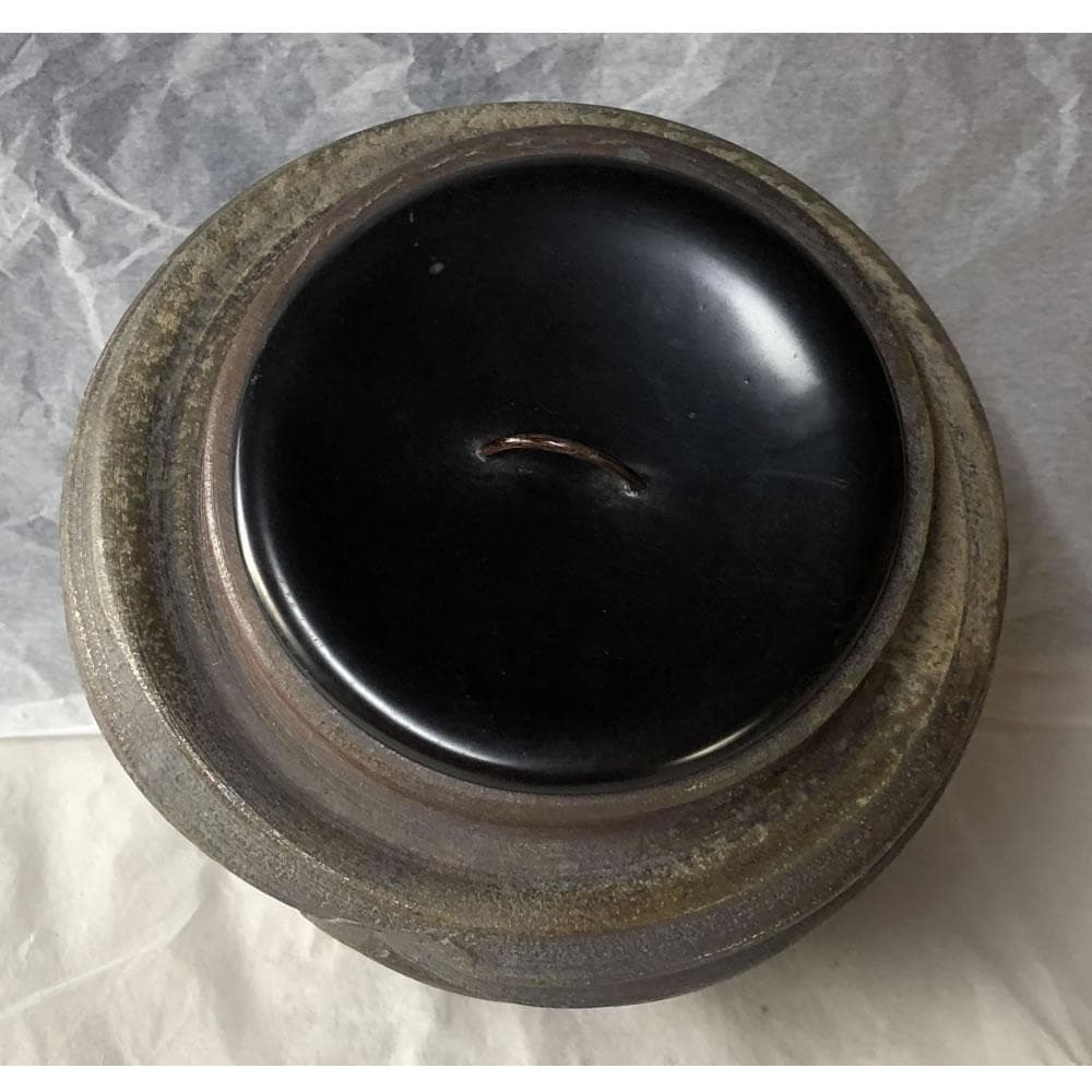 e1200 備前焼 蹲水指 蹲 水指 漆蓋 合わせ箱 茶道具