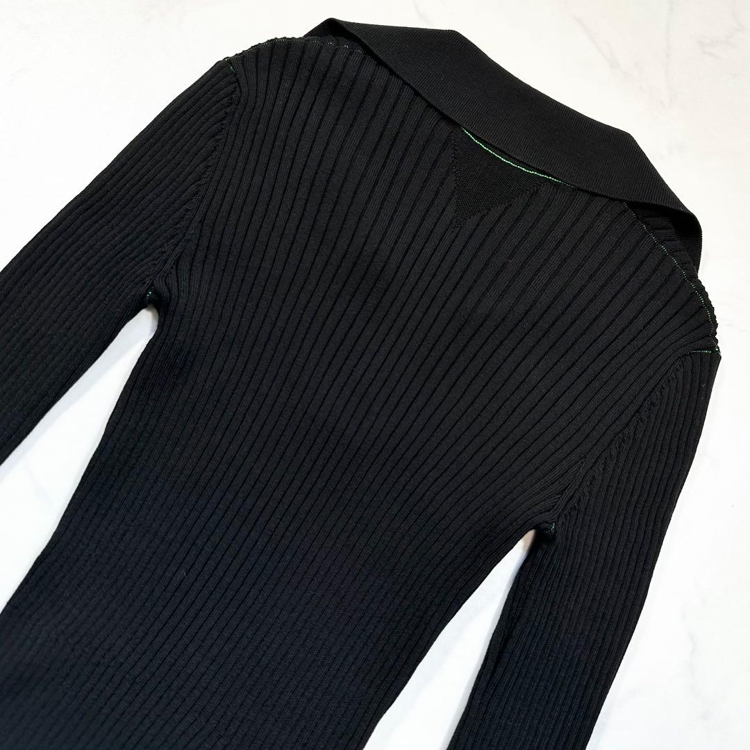 未使用級◎ボッテガヴェネタ ロングニットポロワンピース 現行タグ 三角ロゴ XS