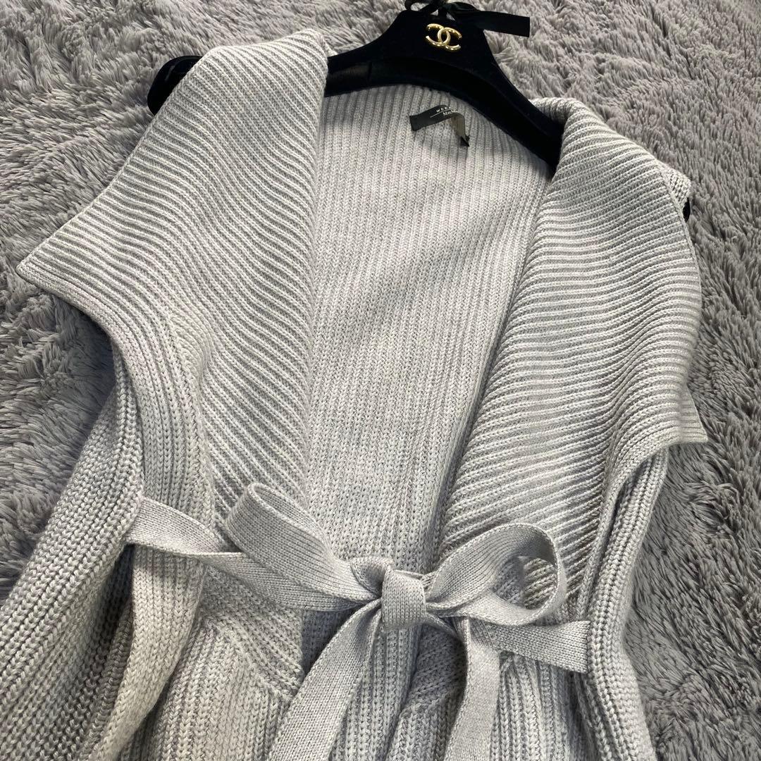 MaxMara 羊毛 ニットロングジレ グレー ウエストリボン L