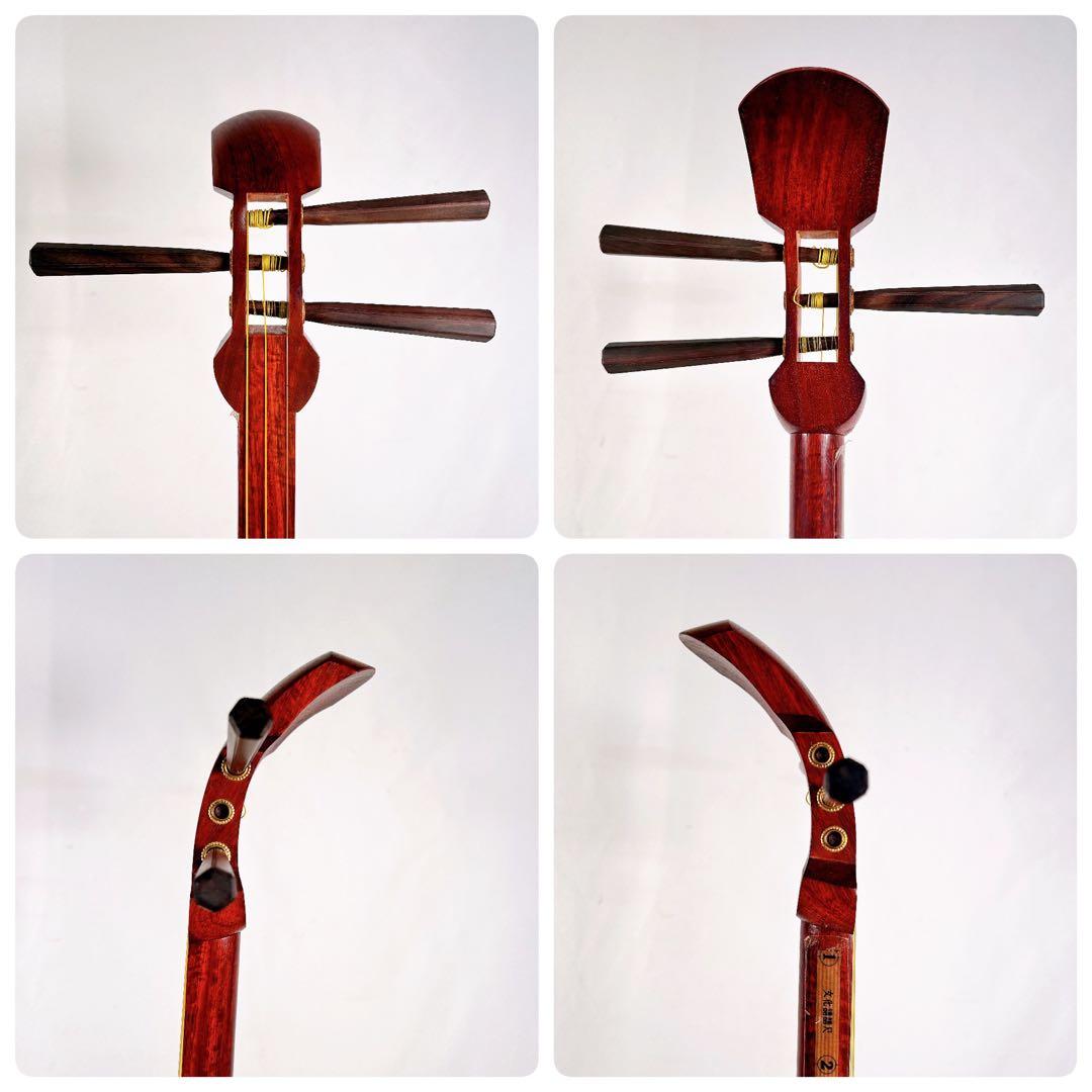 長唄三味線　細棹　花梨　正寸　丸打胴　本皮　皮破れなし　天神欠けなし