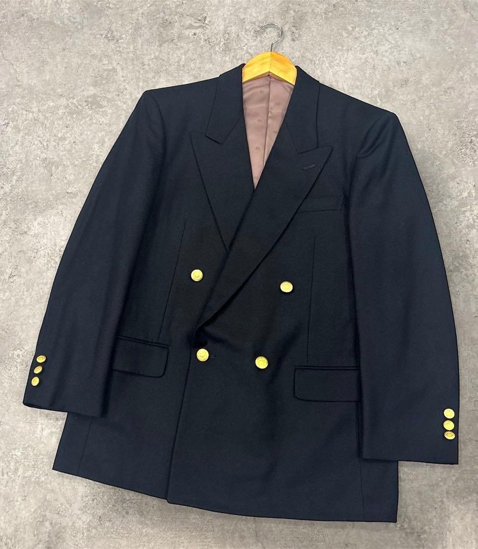 【美品】✨上質イタリア製　黒　ダブルブレストジャケット　金ボタン　M【A5】