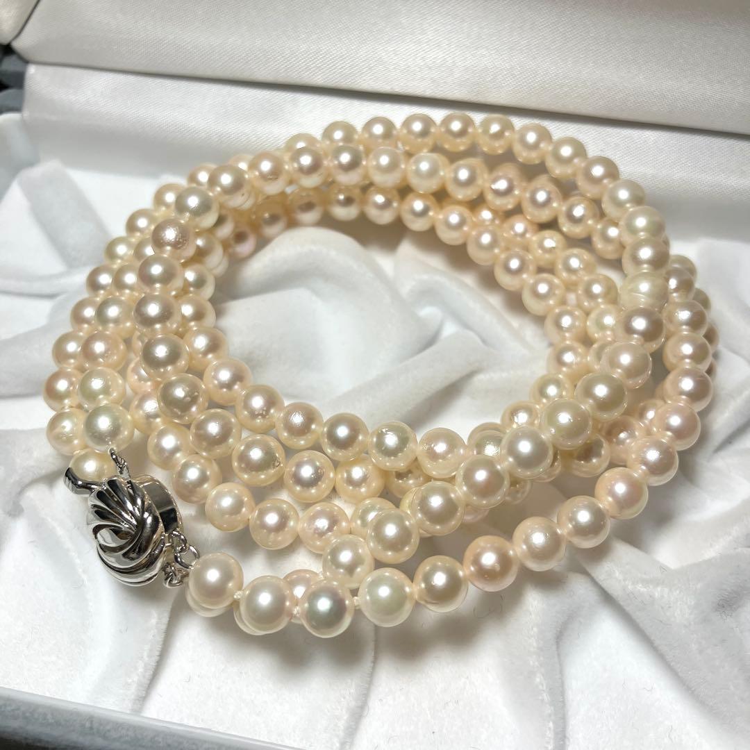 テリ強 2連✨ あこや真珠 ネックレス 6-6.5mm 63g 計103㎝ SV