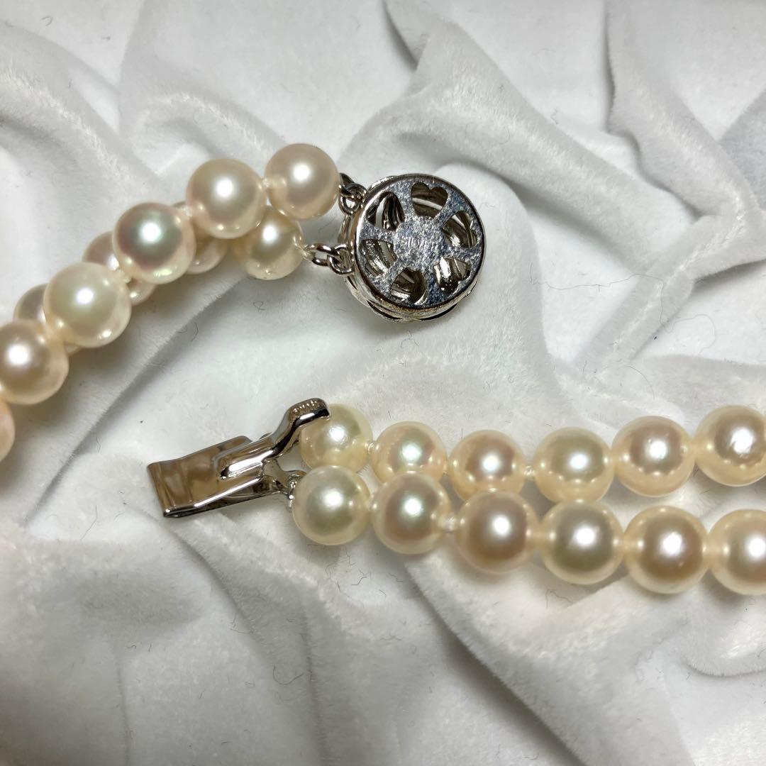 テリ強 2連✨ あこや真珠 ネックレス 6-6.5mm 63g 計103㎝ SV