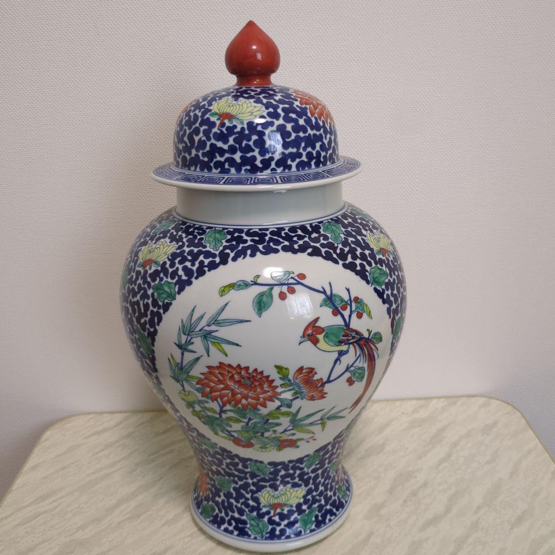 闘彩双窓花鳥菊花文沈香壺 大清雍正年製 795