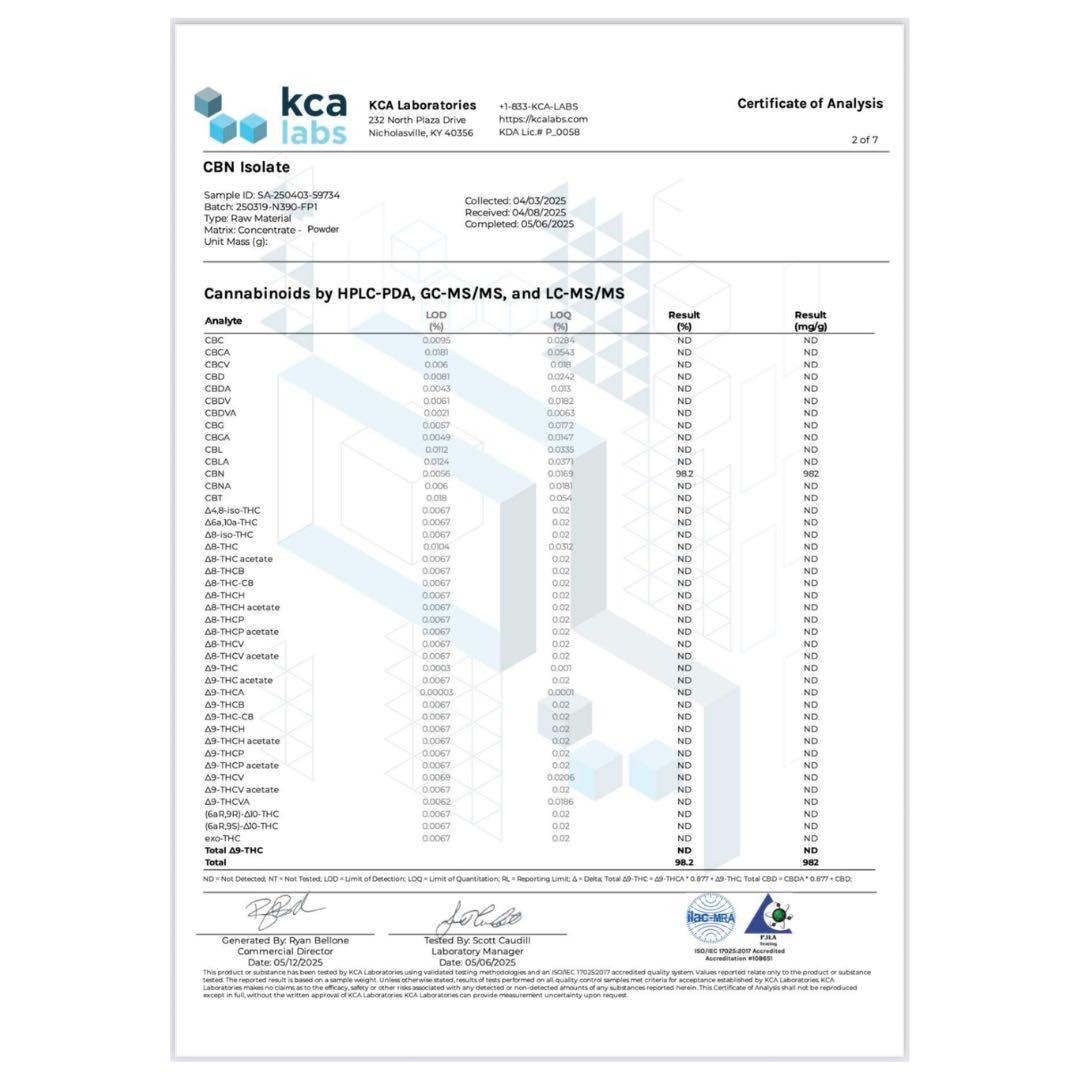 割引 高純度CBN アイソレートパウダー 10g 98% CBD CBG03