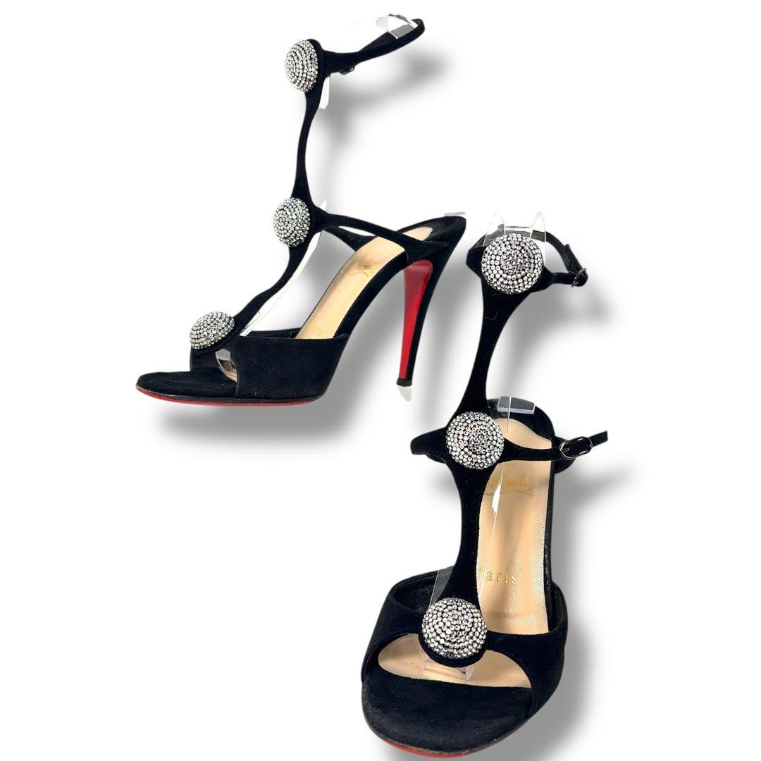 【極美品】クリスチャンルブタン　ビジュー　サンダル　パンプス　黒　スエード