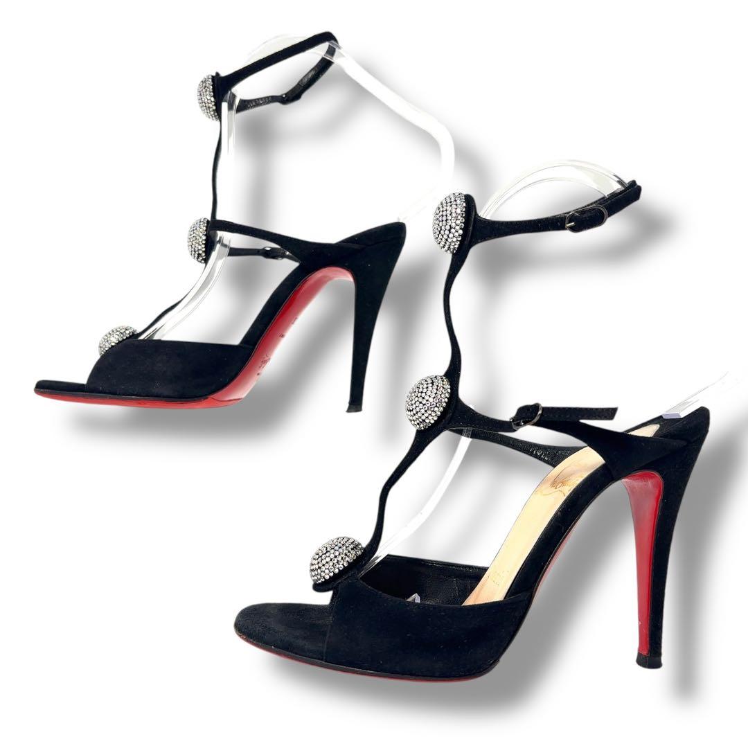 【極美品】クリスチャンルブタン　ビジュー　サンダル　パンプス　黒　スエード