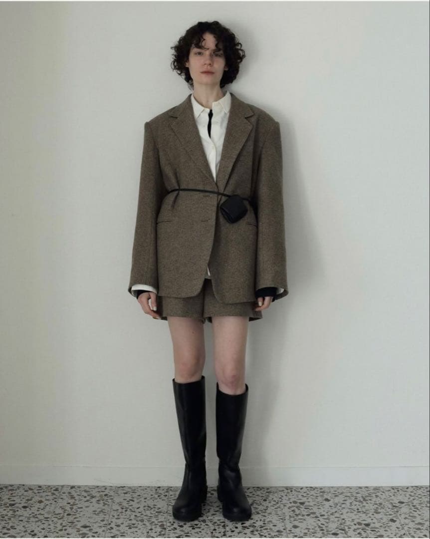 【値下】ベージュ36 Herringbone Wool Jacket anuke