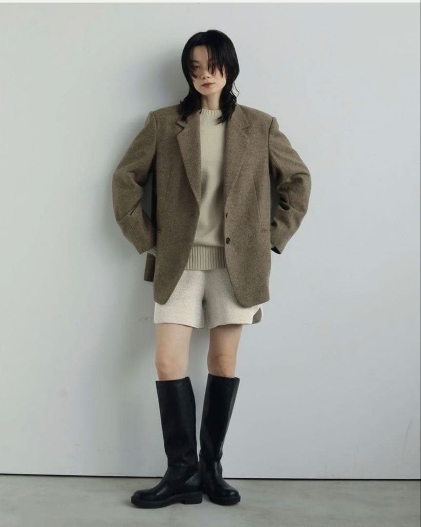 【値下】ベージュ36 Herringbone Wool Jacket anuke