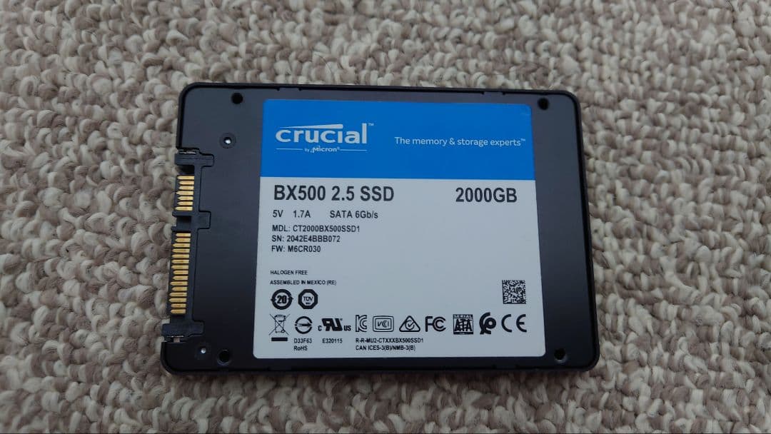 【中古】Crucial BX500 2.5インチSSD 2000GB 完動品