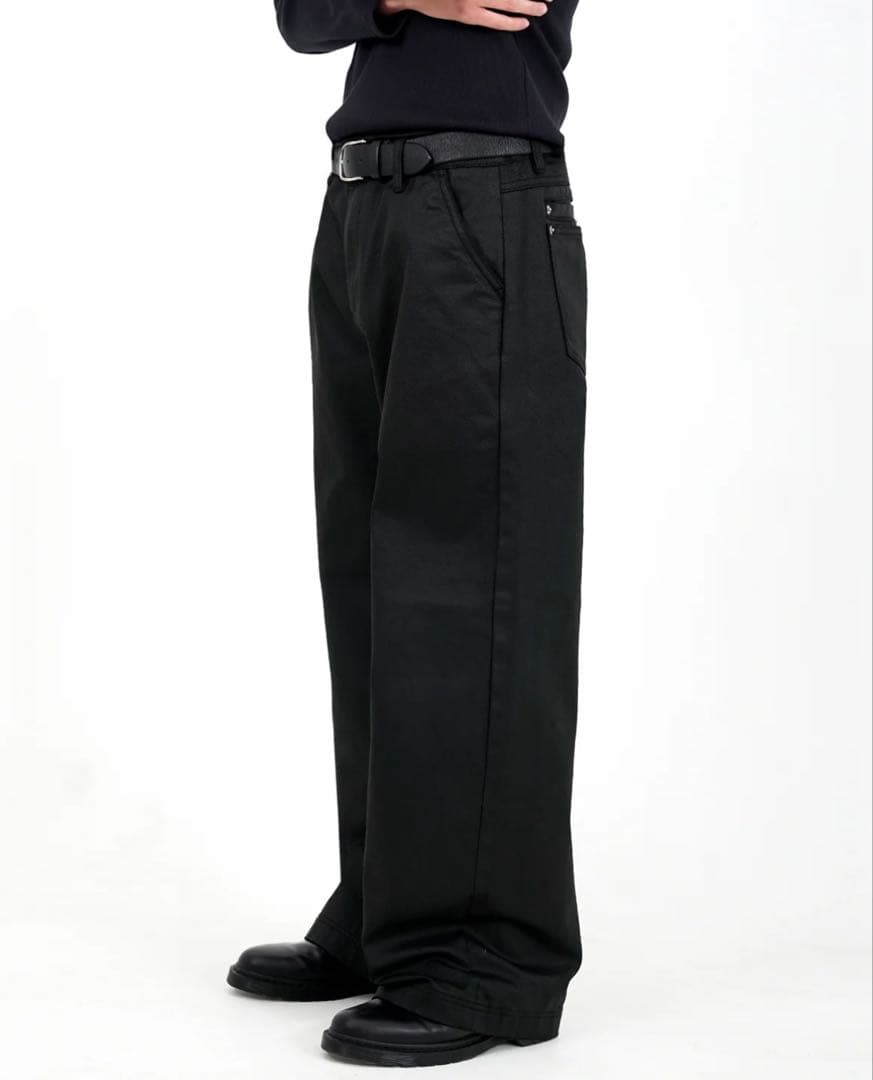 パンツ Stacked Oil Coating Wide-Leg Pants