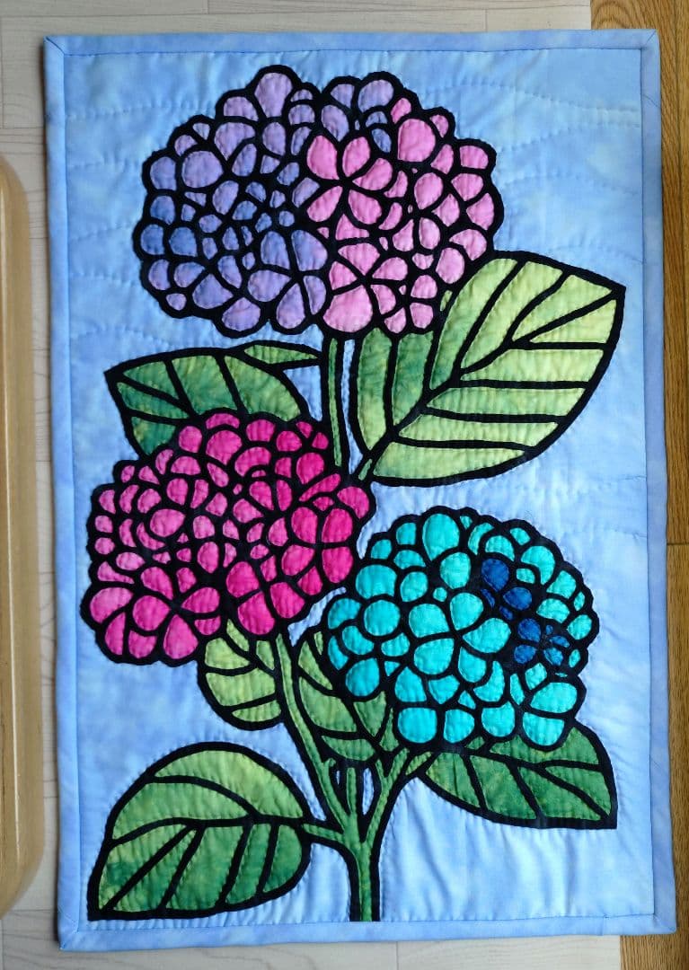 ハワイアンキルト・紫陽花のタペストリー