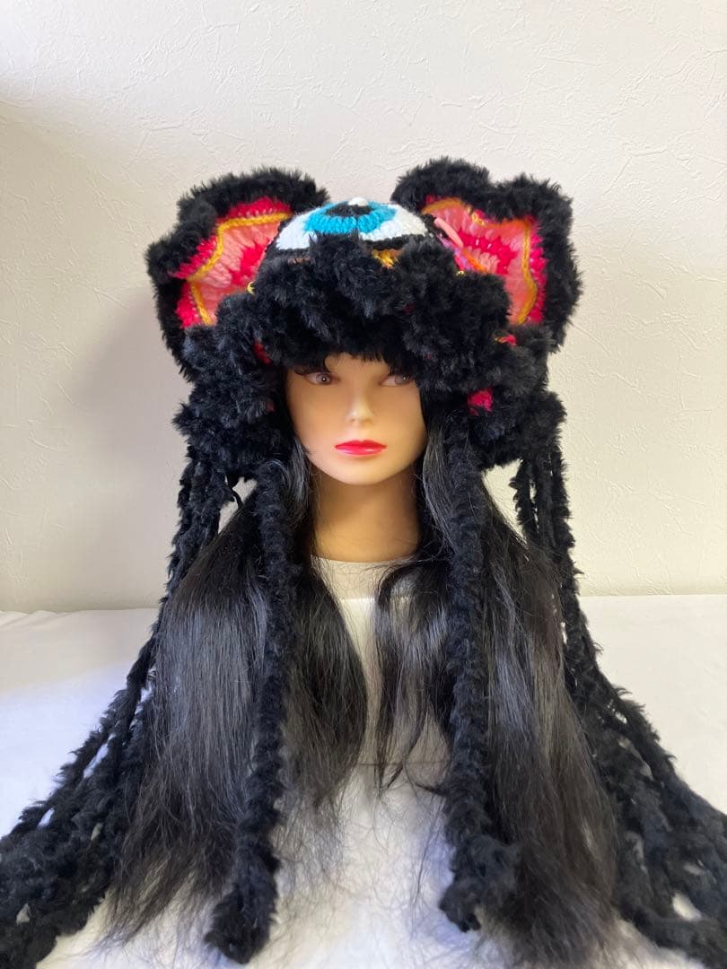 ネコ耳ニット帽　うさ耳ニット帽　アジアン　ボンネット帽子　y2k ☺︎