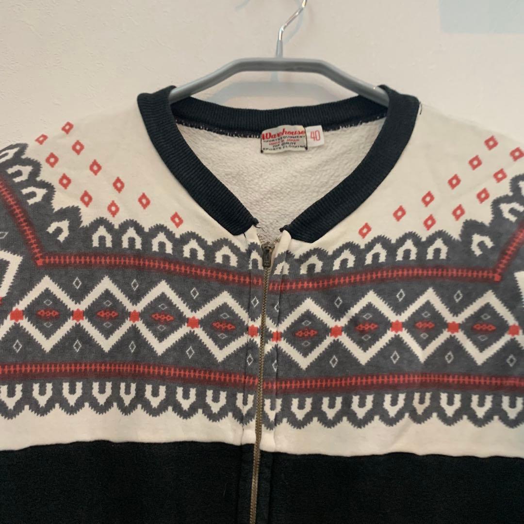 レア希少⭐︎WAREHOUSE ウエアハウス　雪柄フルジップスウェット　黒　40