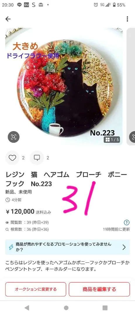 レジン 手書き 猫 うさぎ ヘアゴム ブローチ ポニーフック